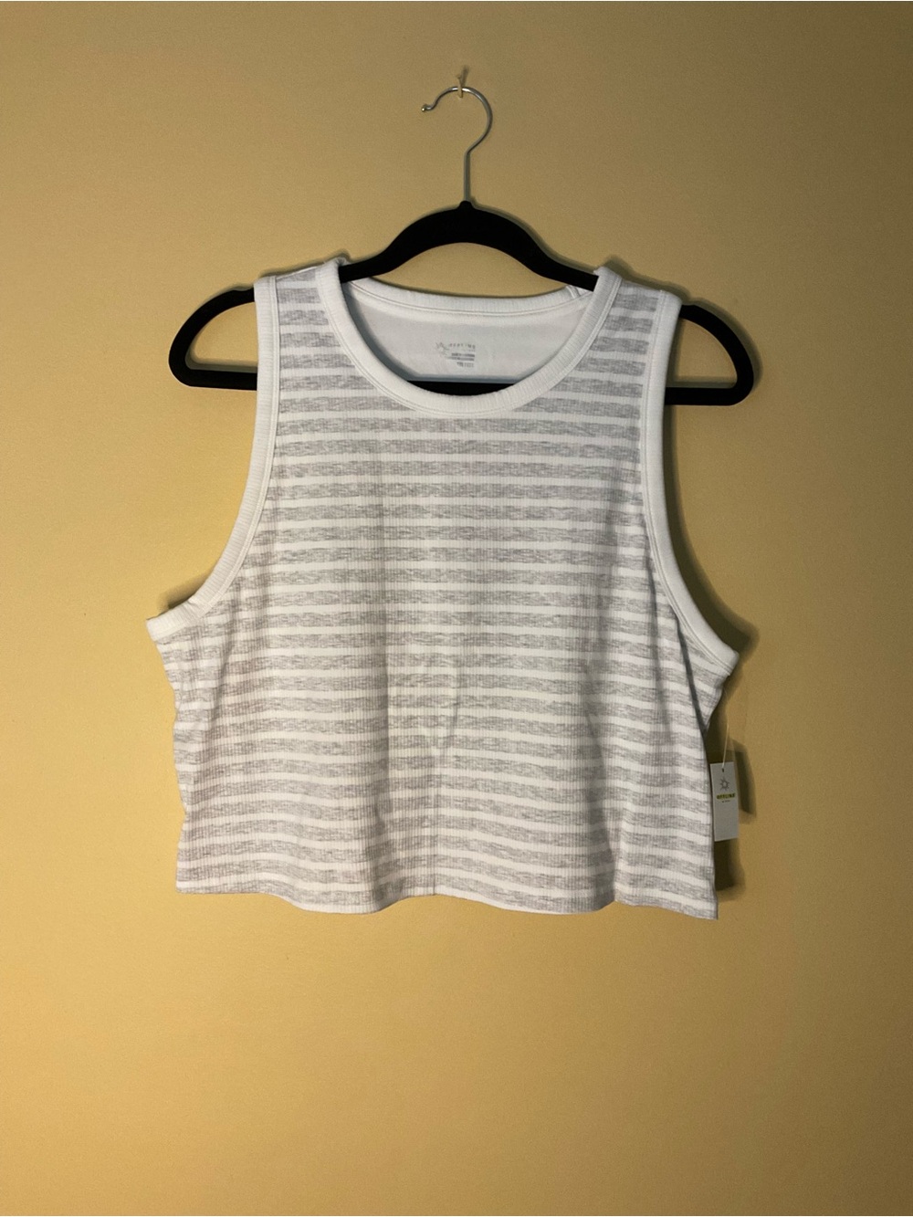 aerie White & Light Gray Stripe Cropped Tank with built in bra